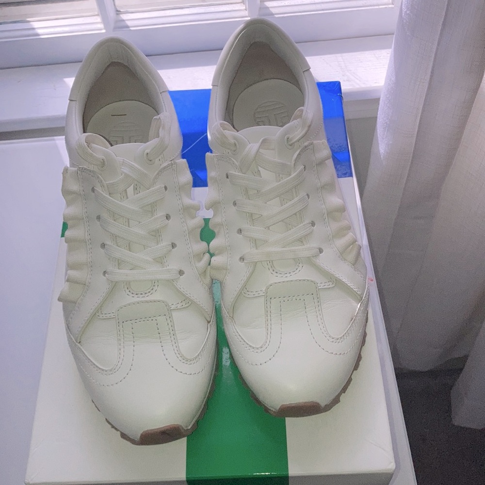 Tory Burch Sport White Leather Ruffler Trainer Sneaker 8.5